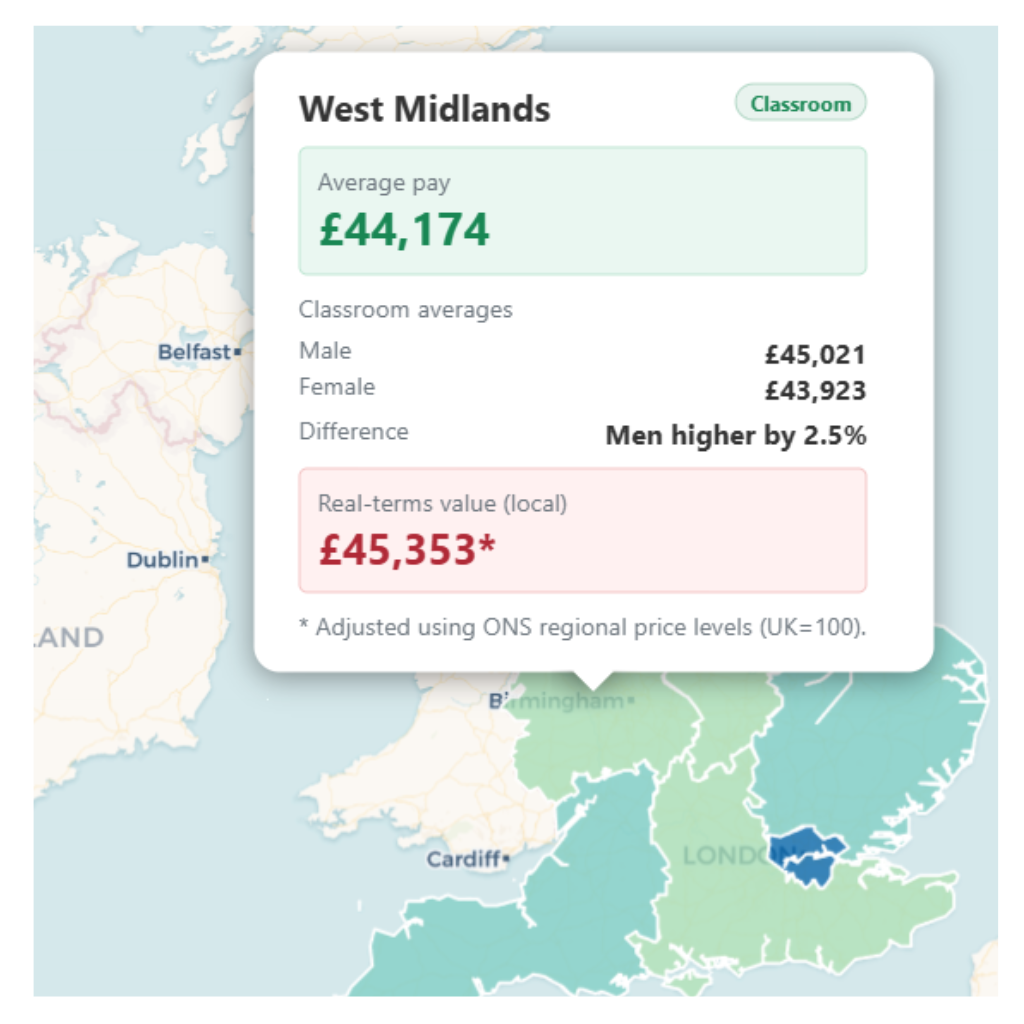 Card for inner London showing average pay